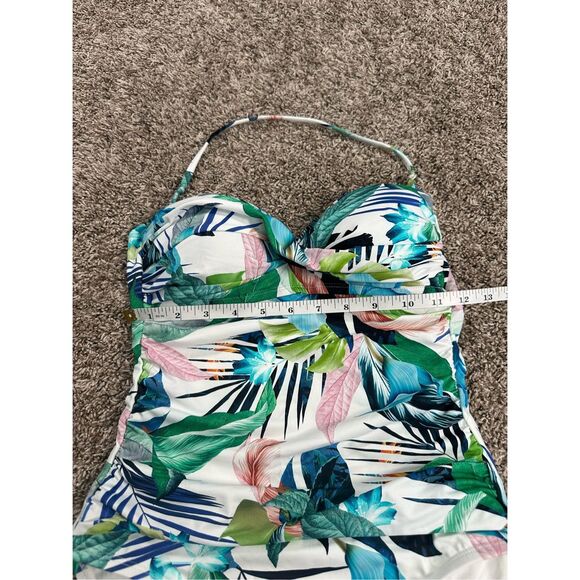 NWOT La Blanca In The Moment Bandeau One Piece Swimsuit Green Multi Print Size 2 - Picture 8 of 13
